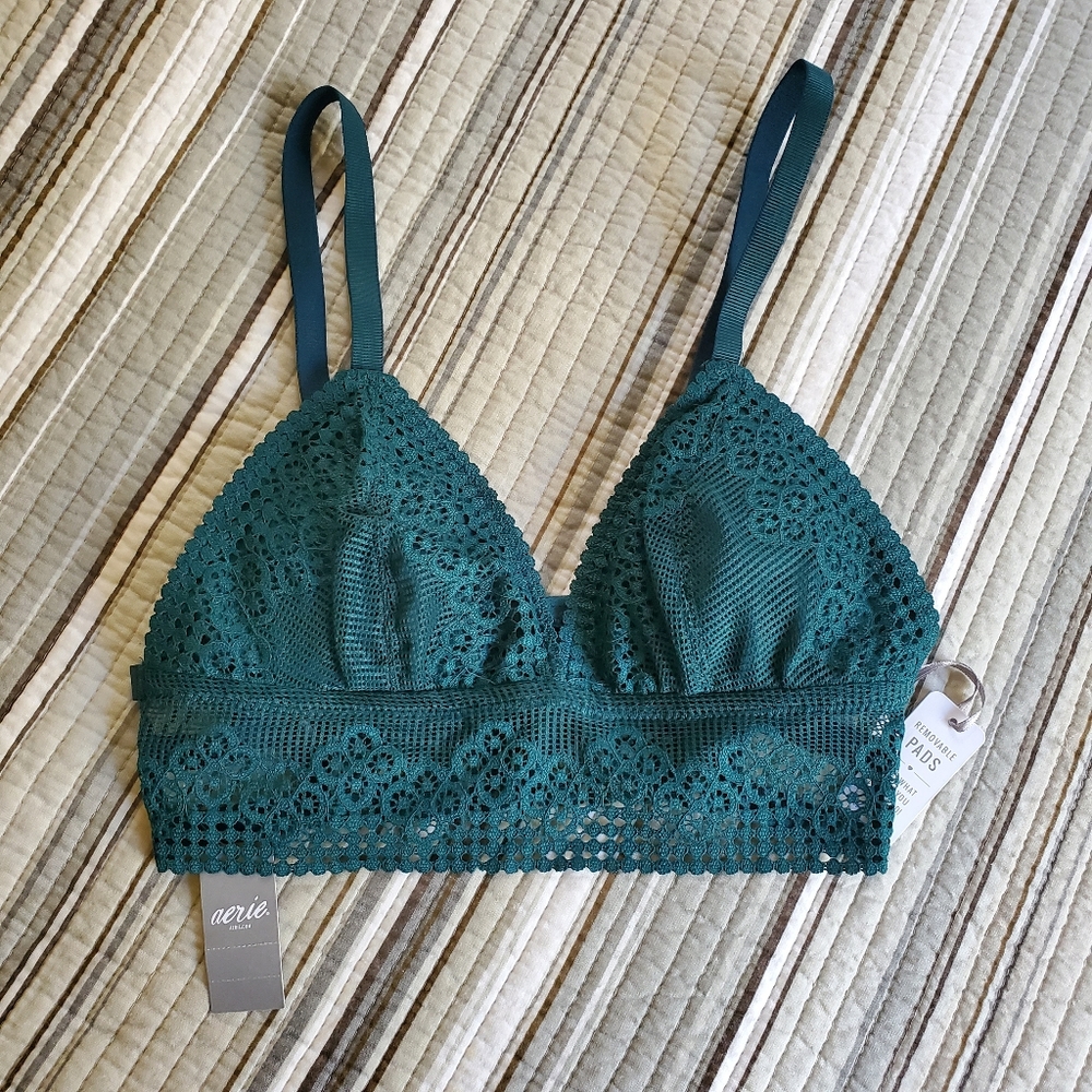 Aerie Teal Lace Cage Padded Bralette